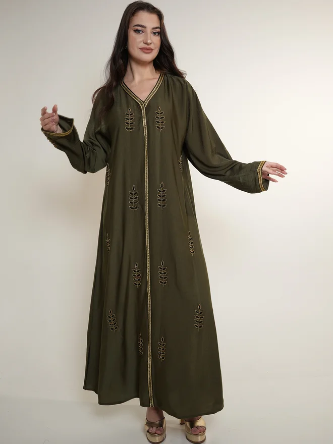 Elena by DStyle Elena by DStyle Satin Jalabiya with Beaded Handwork