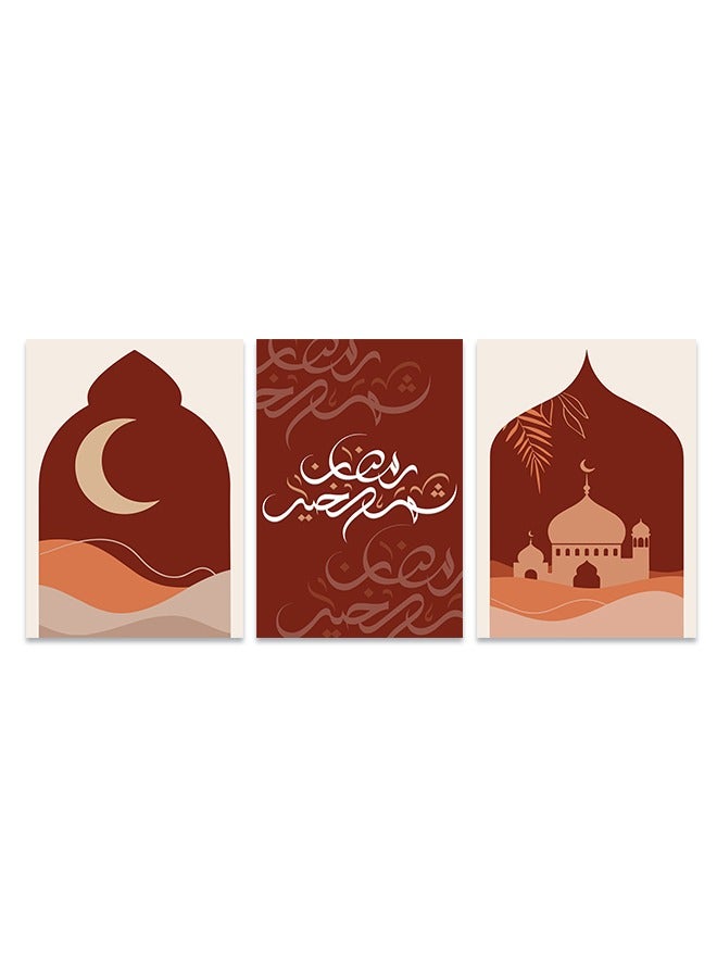 Marktna Set Of 3 Framed Canvas Wall Arts Stretched Over Wooden Frame with an Islamic Design for Ramadan Design - Image 2