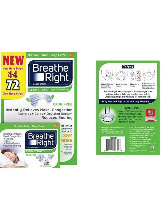 Breathe Right - Breathe Right Extra Strength Drug-Free Nasal Strips For Nasal Congestion Relief, 72 Count - Image 1