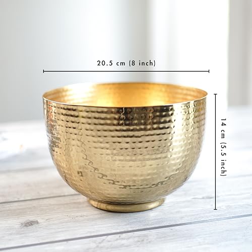 BEHOMA Metal Hammered Golden Bowl Planter for Home Decoration | Plant Pots for Home Living Room Bedroom Office Decor | Size Height- 5.5" x Dia. 8" inch (Plants not Included) - Image 2