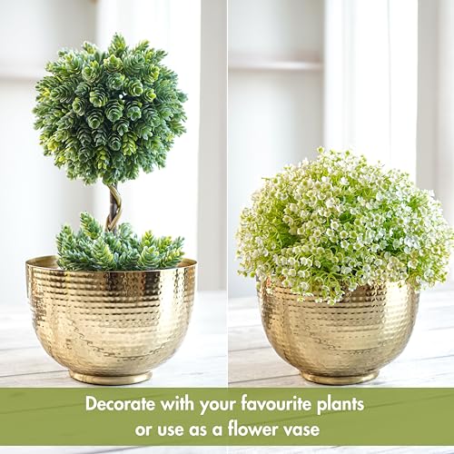 BEHOMA Metal Hammered Golden Bowl Planter for Home Decoration | Plant Pots for Home Living Room Bedroom Office Decor | Size Height- 5.5" x Dia. 8" inch (Plants not Included) - Image 3
