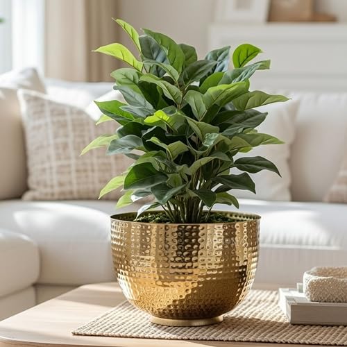 BEHOMA Metal Hammered Golden Bowl Planter for Home Decoration | Plant Pots for Home Living Room Bedroom Office Decor | Size Height- 5.5" x Dia. 8" inch (Plants not Included) - Image 1