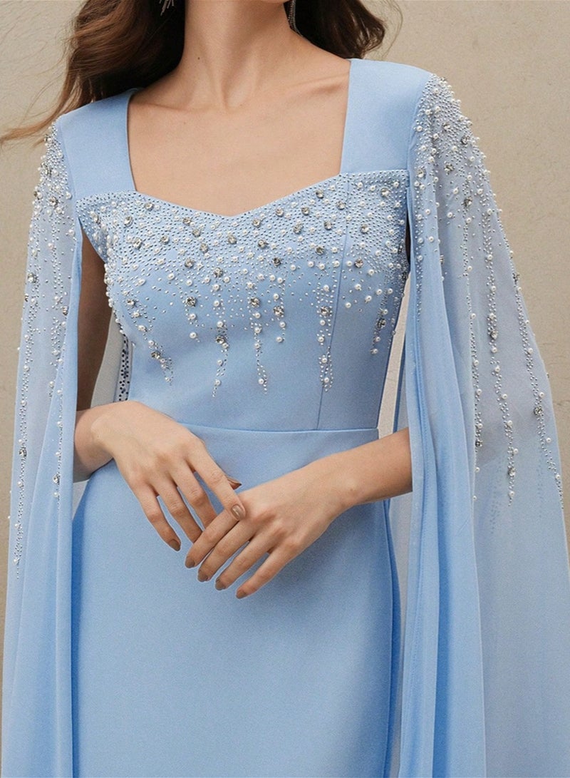 ميرين فستان أنيق أزرق فاتح مطرز بنمط الرداء الأزرق الفاتح - Image 3