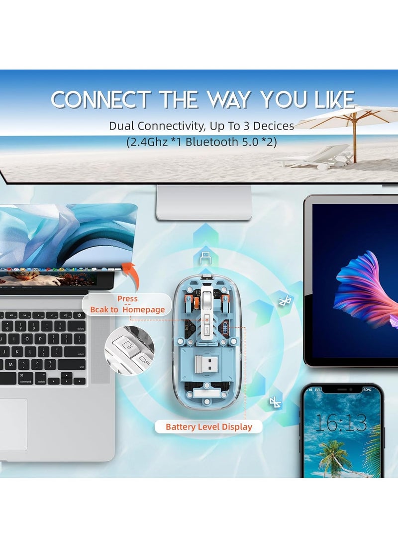 FMOUSE - Three-Mode Magnetic Transparent 10M Wireless Mouse: Modern technology and a unique transparent silent design for an outstanding user experience - Blue - Image 1