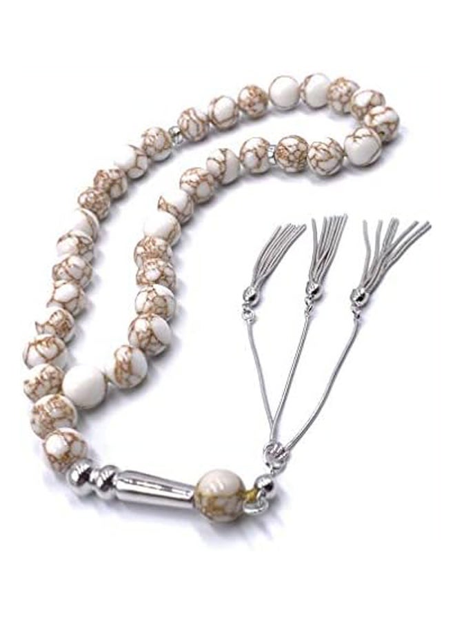 Generic Golden Howlite Stone Rosary with silver plated Rodium tassle  - Image 3