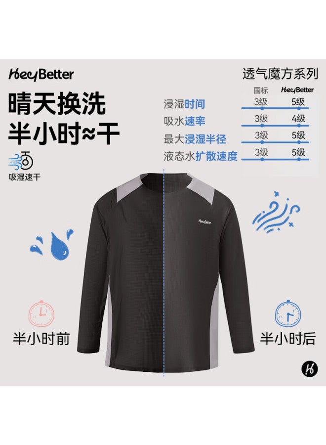 Heybetter Kids' Long Sleeve T-Shirt Breathable Moisture-Wicking Quick-Drying Spring Summer Top Cool Feeling Top Cool Black (Black) 130 - Image 1