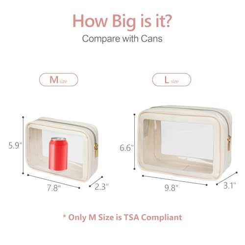 PACKISM TSA Approved Toiletry Bag - Upgrade Color-Edged Clear Makeup Bag, Unique Appearance, 2 Pack Clear Travel Bags Hold Lots of Items Also Great for Organizing Car Console, Beige (2 Sizes) - Image 4