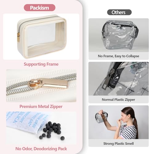 PACKISM TSA Approved Toiletry Bag - Upgrade Color-Edged Clear Makeup Bag, Unique Appearance, 2 Pack Clear Travel Bags Hold Lots of Items Also Great for Organizing Car Console, Beige (2 Sizes) - Image 5