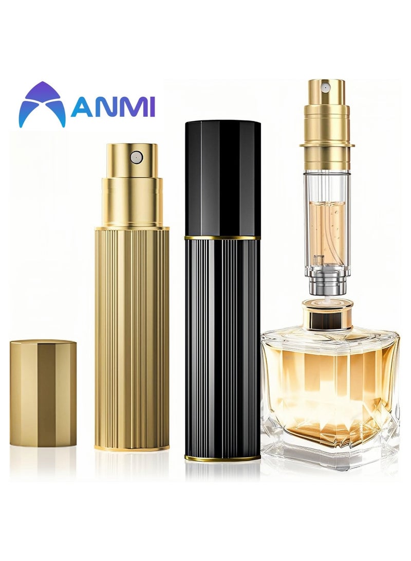 أنمي 2 قطعة زجاجة عطر للسفر عبوة عطر للسفر 5 مل، عبوة سفلية (أسود + ذهبي) - Image 1