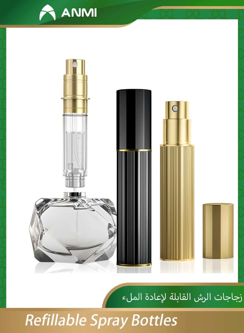 أنمي 2 قطعة زجاجة عطر للسفر عبوة عطر للسفر 5 مل، عبوة سفلية (أسود + ذهبي) - Image 1