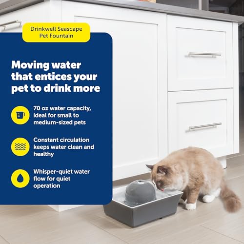 PetSafe Drinkwell Ceramic Pet Water Fountain - Quiet Automatic 70oz Dispenser for Cats & Dogs with Filters - Dishwasher Safe Square Design - Image 2