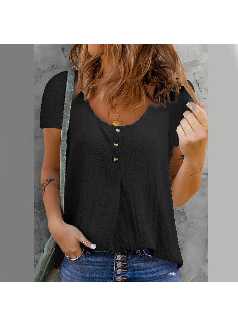 Barbora Button Detailed Women's Blouse BT404BLACK2