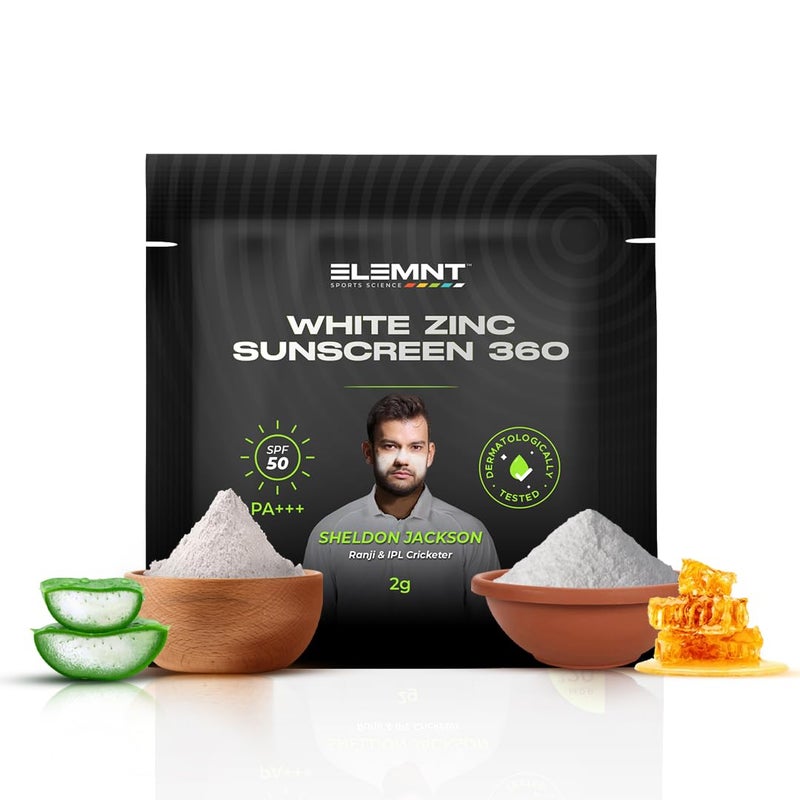 Elemnt White Zinc Sunscreen for Cricketers 2gm Sachet Sunscreen Cream SPF 50 Sweat Water Resistant Sunscreen Aloe Vera Scented 100 - Image 1