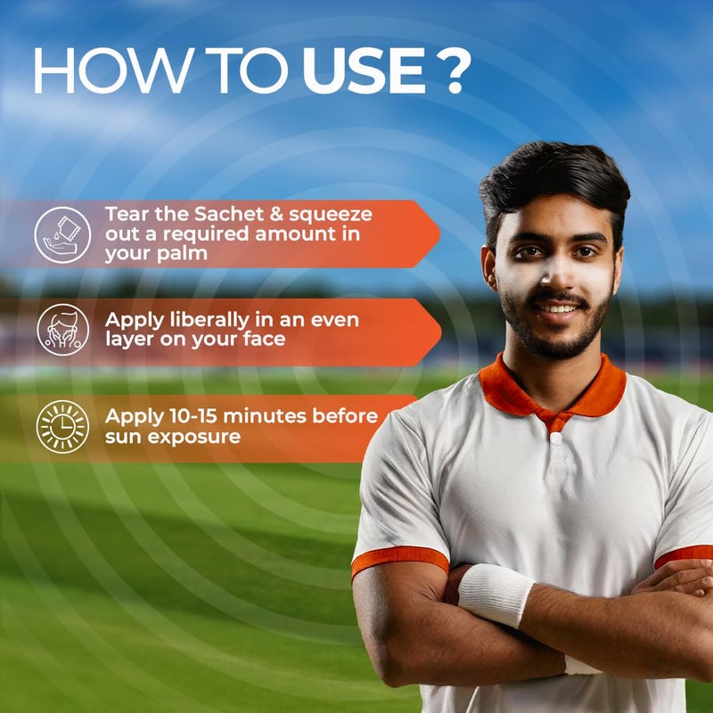 Elemnt White Zinc Sunscreen for Cricketers 2gm Sachet Sunscreen Cream SPF 50 Sweat Water Resistant Sunscreen Aloe Vera Scented 100 - Image 5