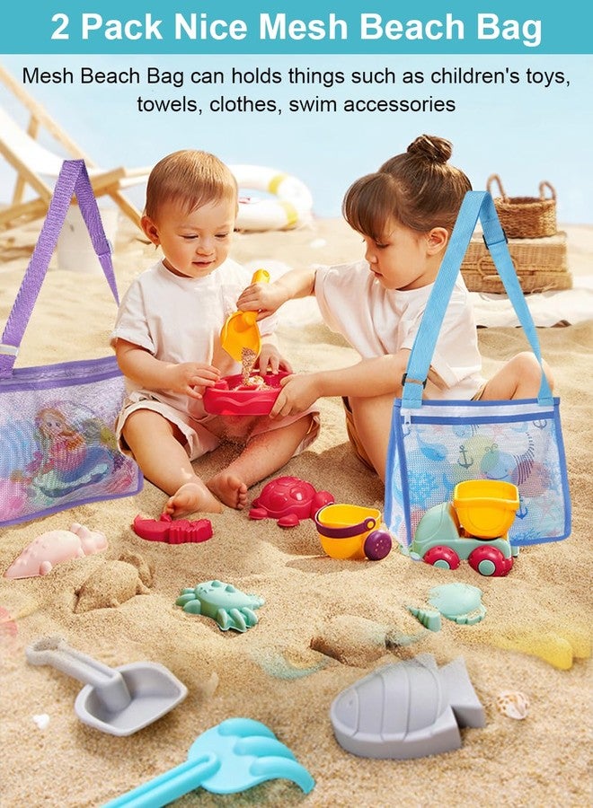 Hiflyer 2 Pack Seashell Mesh Bags with Zipper, Shell Bag for Sand Toys Mesh Bag for Toys, Beach Must Haves for Kids Beach Essentials (Dark Blue Shark + Navy Blue Whale) - Image 2