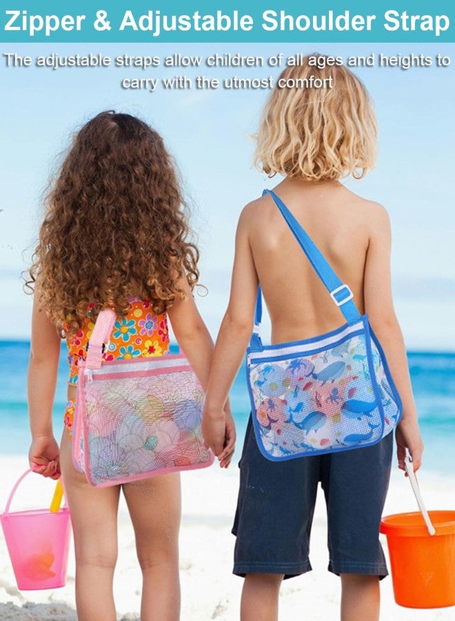 Hiflyer 2 Pack Seashell Mesh Bags with Zipper, Shell Bag for Sand Toys Mesh Bag for Toys, Beach Must Haves for Kids Beach Essentials (Dark Blue Shark + Navy Blue Whale) - Image 3