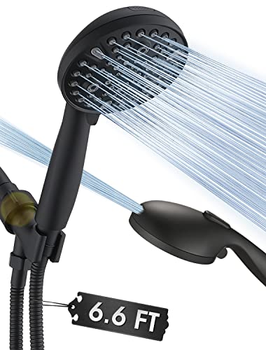 YASINU High Pressure 10 Setting Handheld Shower Head 5 Detachable Showerhead Spray Builtin Power Wash to Clean Tub Tile Pets 79 Extra Long Stainless Steel Hose Adjustable Bracket Matte Black - Image 1