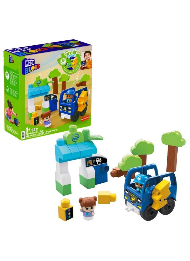 Mega Brands Mega BLOKS Fisher-Price Toddler Building Blocks, Green Town Charge & Go Bus with 34 Pieces, 2 Figures, Kids Age 1+ Years, Packaging May Vary (Amazon Exclusive)  - Image 1