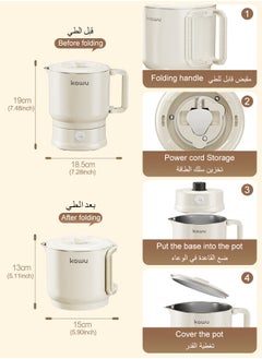 Kawu Foldable Travel Electric Kettle Small Water Boiler, 800ml Portable Tea Kettle Mini Crock Pot Electric Teapot with Auto Shut Off for Travel, Camping, RV, Home (316 Stainless Steel Liner)  - Image 2
