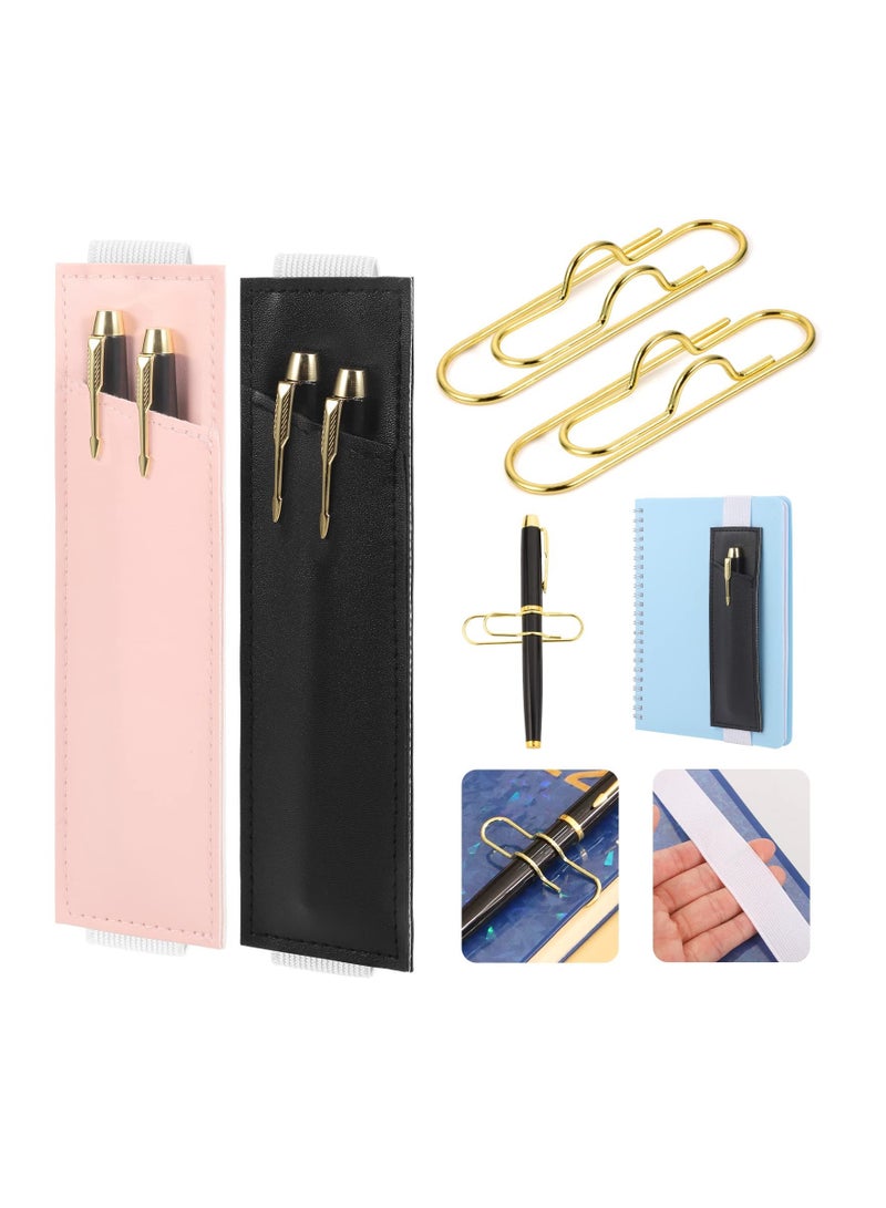 Y&D 4 Pcs Pen Holder for Notebook Set Include PU Leather with Adjustable Elastic Band and Metal Clips Notebooks, Journals, Planners  - Image 1