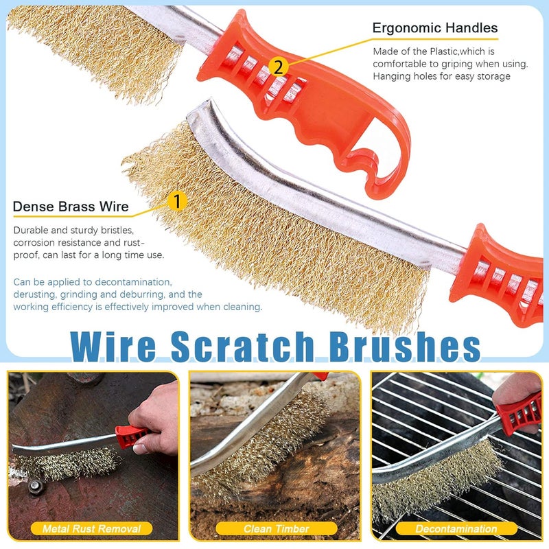 Glarks 9Pcs Wire Wheel Brush Set, Brass Coated Wire Brush Wheel Cup Brush with 1/4-Inch Shank for Iron Rust Removal, Corrosion and Scrub Surfaces - Image 4