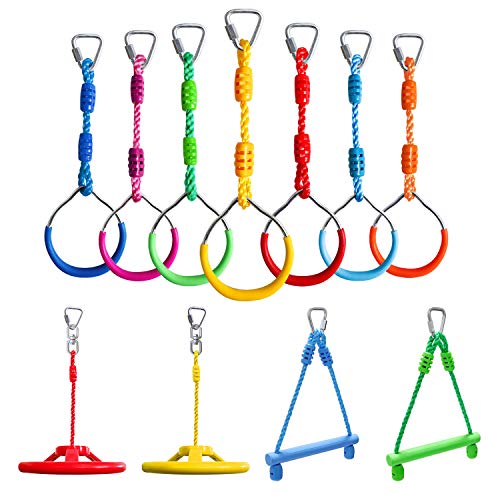 Rainbow Craft Craft Ninja Warrior Obstacle Course Accessories Kids Outdoor Play - 7pc Rings, 2pc Swing Trapeze Wheels & 2pc Monkey Bars - Image 1