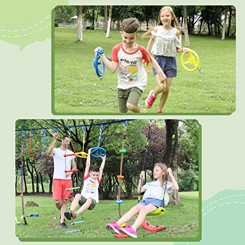 Rainbow Craft Craft Ninja Warrior Obstacle Course Accessories Kids Outdoor Play - 7pc Rings, 2pc Swing Trapeze Wheels & 2pc Monkey Bars - Image 3