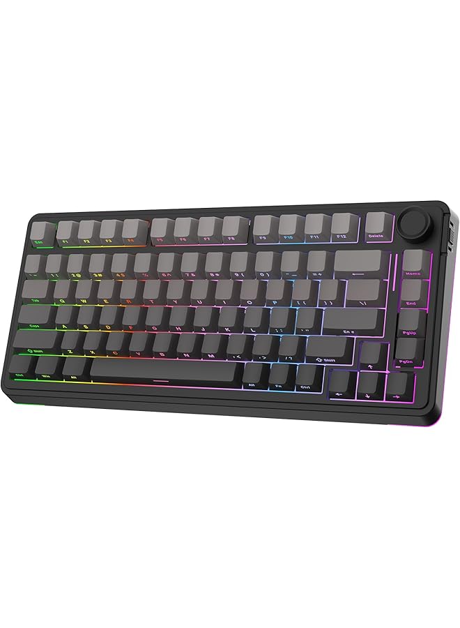 EPOMAKER Ea75 75% Rgb Gaming Mechanical Keyboard 2.4Ghz/Type C/Bt Creamy Wireless Keyboard With Knob Shine Through Pbt Keycaps Hot Swappable For Gamers (Black Gradient Graywood V3 Switch) - Image 1