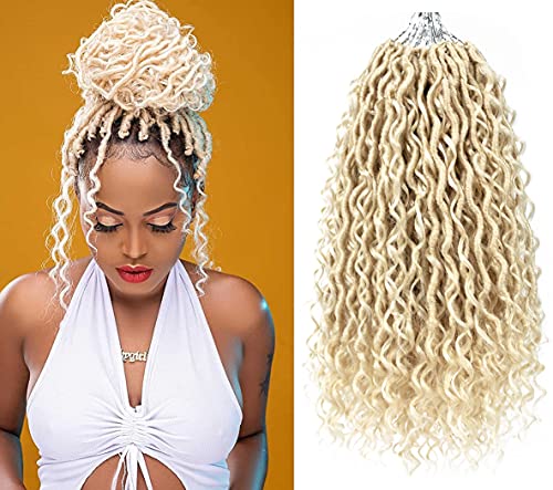 Aipin Faux Goddess Locs Crochet Hair 18 Inch River Locs Wavy Crochet With Curly Hair In Middle And Ends Braids Hair Extensions (8 Packs,18 inch, 613) - Image 1
