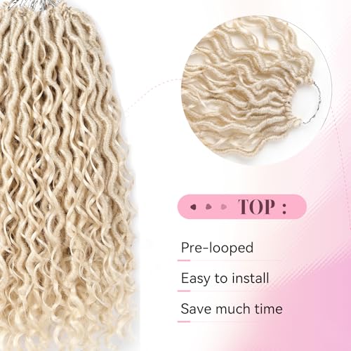 Aipin Faux Goddess Locs Crochet Hair 18 Inch River Locs Wavy Crochet With Curly Hair In Middle And Ends Braids Hair Extensions (8 Packs,18 inch, 613) - Image 3