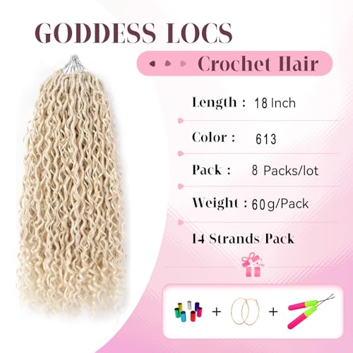 Aipin Faux Goddess Locs Crochet Hair 18 Inch River Locs Wavy Crochet With Curly Hair In Middle And Ends Braids Hair Extensions (8 Packs,18 inch, 613) - Image 2