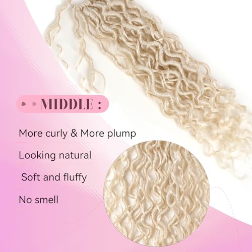 Aipin Faux Goddess Locs Crochet Hair 18 Inch River Locs Wavy Crochet With Curly Hair In Middle And Ends Braids Hair Extensions (8 Packs,18 inch, 613) - Image 4