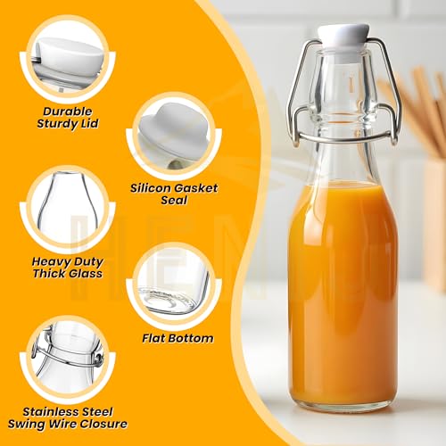 HENIJ 250ml Glass Bottle with Airtight Rubber Seal Flip Caps | Clear Swing Top Glass Beer Bottles for Home Brewing, Beverages, Water, Wine, Milk, Oil, Soda, Pack Of 4, Round - Image 3