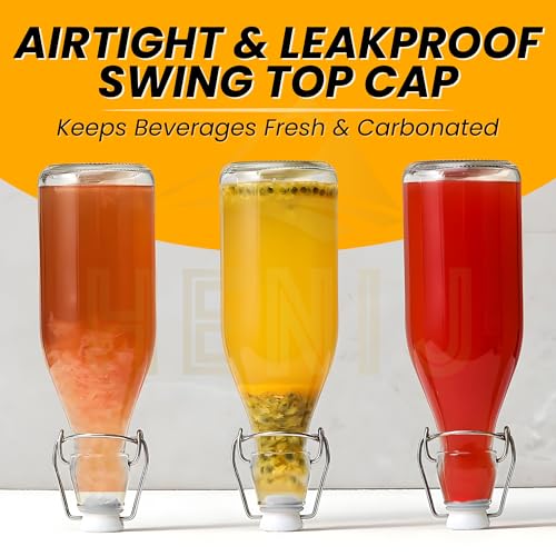 HENIJ 250ml Glass Bottle with Airtight Rubber Seal Flip Caps | Clear Swing Top Glass Beer Bottles for Home Brewing, Beverages, Water, Wine, Milk, Oil, Soda, Pack Of 4, Round - Image 4