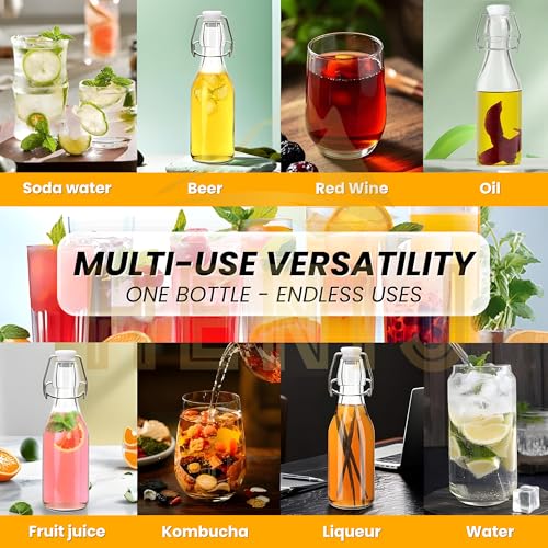 HENIJ 250ml Glass Bottle with Airtight Rubber Seal Flip Caps | Clear Swing Top Glass Beer Bottles for Home Brewing, Beverages, Water, Wine, Milk, Oil, Soda, Pack Of 4, Round - Image 5