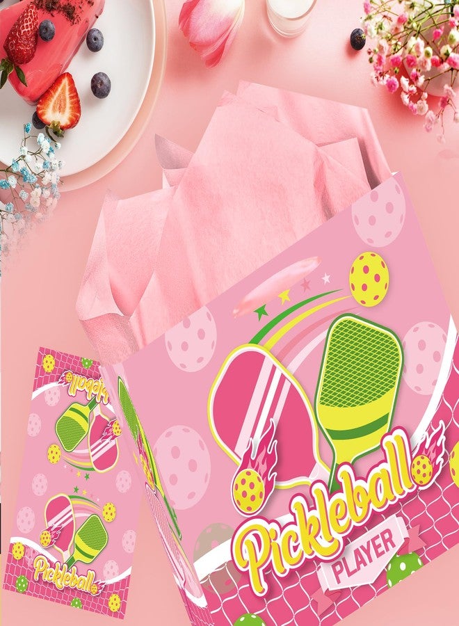 EoBeCy Pink Pickleball Gift Bag with Handles, Tissue Paper and Greeting Card, Sports Wrapping Paper for Pickleball Player Birthday Baby Shower Party Favors Decorations - Image 2