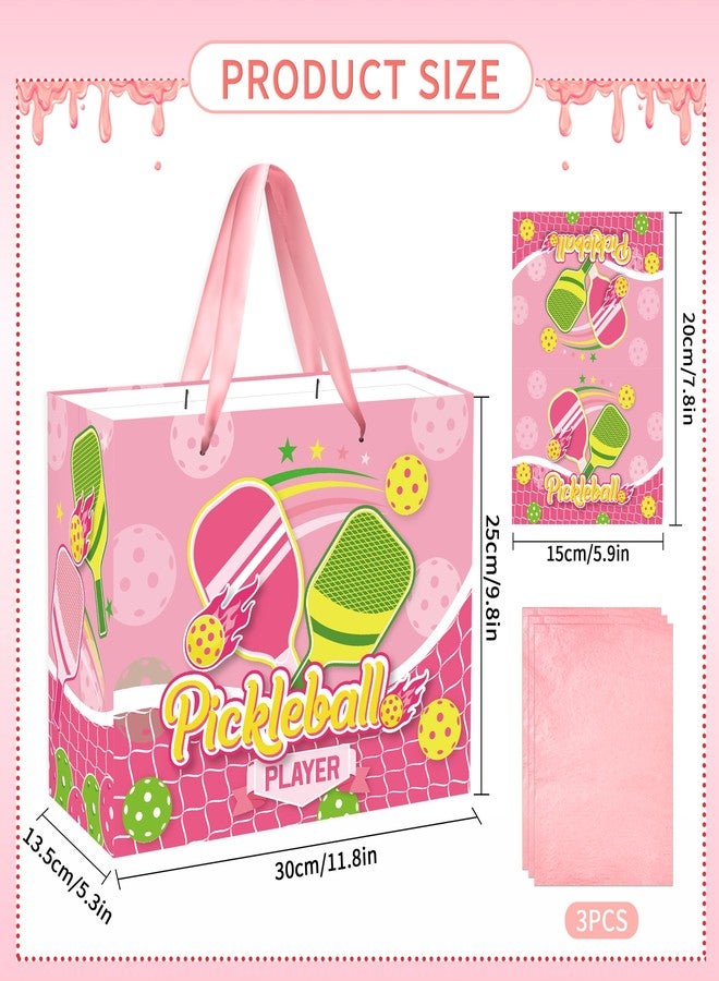 EoBeCy Pink Pickleball Gift Bag with Handles, Tissue Paper and Greeting Card, Sports Wrapping Paper for Pickleball Player Birthday Baby Shower Party Favors Decorations - Image 3