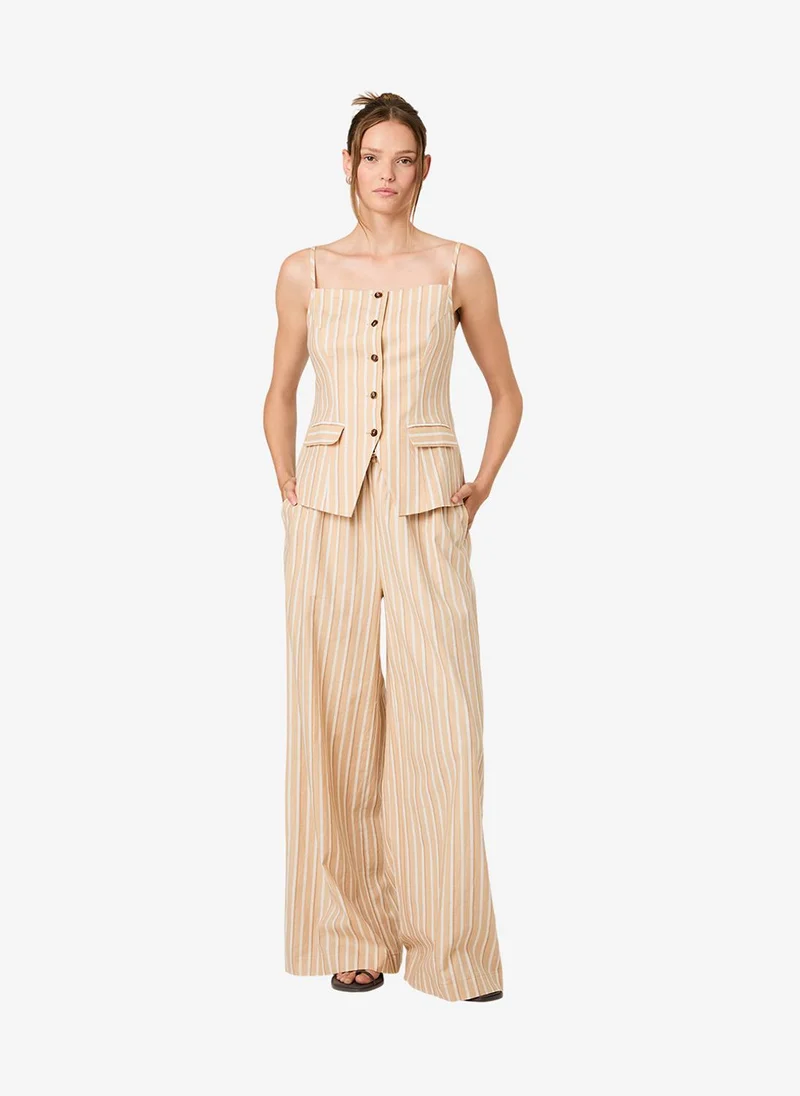 فرنش كونكشن Women's Sandlot Stripe Aspen Linen Tailored Top