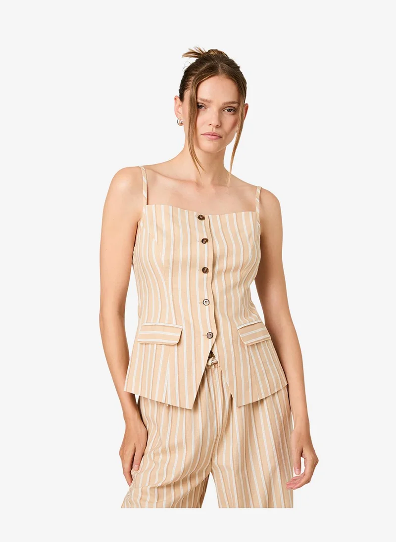 فرنش كونكشن Women's Sandlot Stripe Aspen Linen Tailored Top