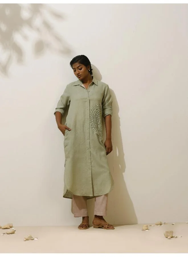 ترو برونز trueBrowns Fern Green Crochet Natural Cotton Kurta Pant Set