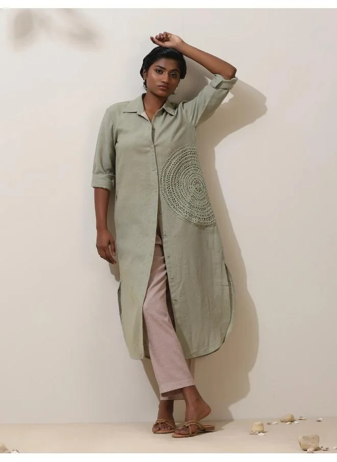 ترو برونز trueBrowns Fern Green Crochet Natural Cotton Kurta Pant Set