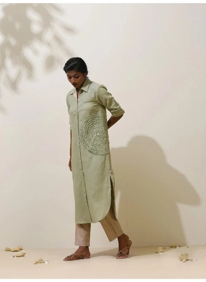 ترو برونز trueBrowns Fern Green Crochet Natural Cotton Kurta Pant Set