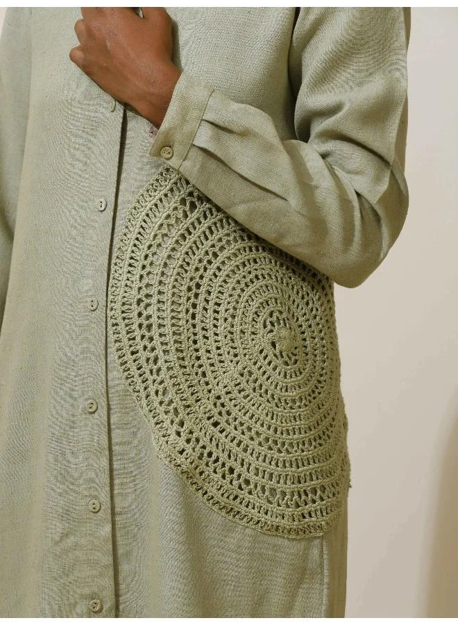 ترو برونز trueBrowns Fern Green Crochet Natural Cotton Kurta Pant Set