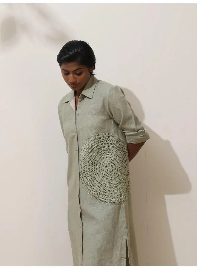 trueBrowns trueBrowns Fern Green Crochet Natural Cotton Kurta Pant Set