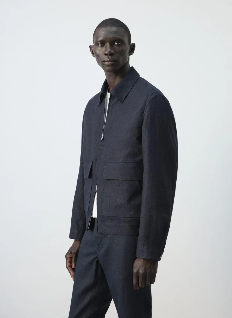 Mango Man  100% linen jacket with pockets for Men | Best Price UAE