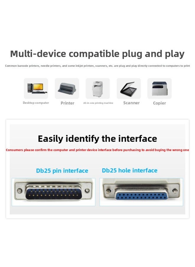 Printer Data Line DB25 Pin Extension Line 25 Pin To 25 Hole Male To Bus Line 1.5 Meters 3 Meters 5 Meters Parallel Line-Color:5m-Length:Default Item