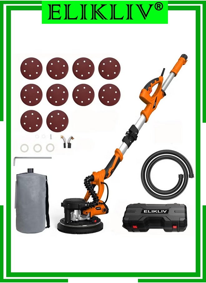 ELIKLIV - 850W Electric Drywall Sander with Vacuum Attachment and Retractable Handle, wall putty grinding sanding machine with Vacuum Cleaner and Light, for Woodworking Home Improvement - Image 1