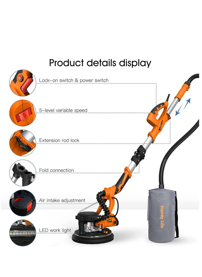 ELIKLIV - 850W Electric Drywall Sander with Vacuum Attachment and Retractable Handle, wall putty grinding sanding machine with Vacuum Cleaner and Light, for Woodworking Home Improvement - Image 1