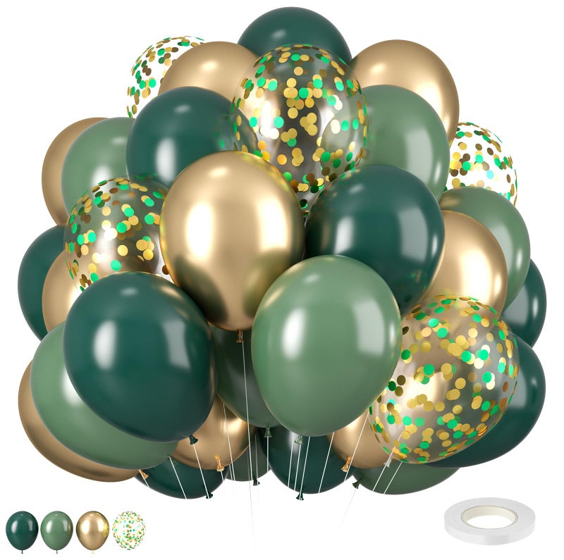 Biapian Green and Gold Balloons 12 Inch Dark Emerald Green Sage Green Metallic Gold Balloon Green Gold Confetti Balloons for Birthday Wedding Christmas New Year Eve Party Decorations - Image 2
