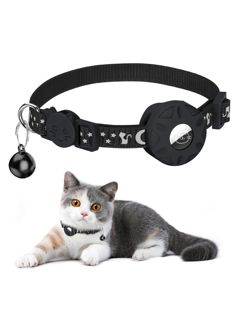SOLARAE Cat Collar for Airtag, Refective Collar for Cat with Safety Buckle and Waterproof for Air Tag Holder in 3/8" Width, Cat Collar Compatible with Apple Airtag for Cat Dog Kitten Puppy - Image 1